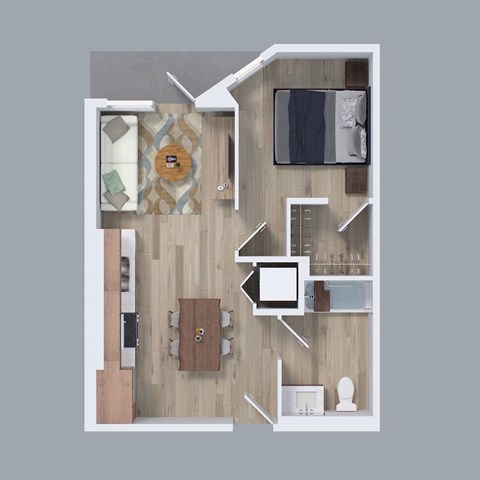 Floor plan for 1 bed, 1 bath, 715 sqft
